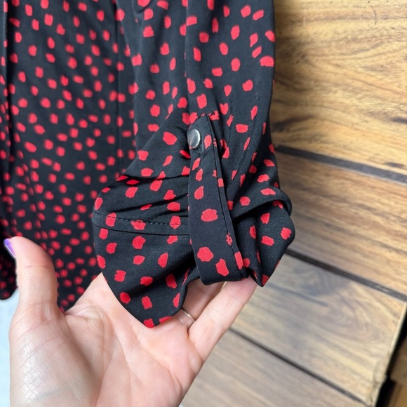 Ava & Grace size small black Blouse with red dots roll tab sleeves - Picture 8 of 9